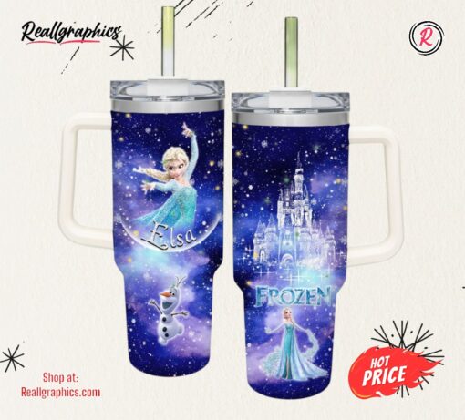Elsa Princess Castle Pattern 40oz Tumbler with Handle and Straw Lid