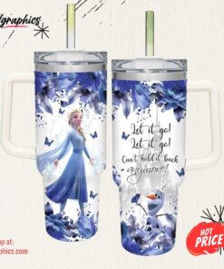 Elsa Princess Flower Pattern 40oz Tumbler with Handle and Straw Lid