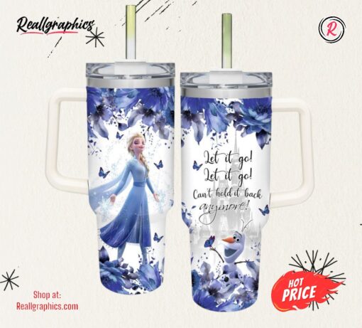 Elsa Princess Flower Pattern 40oz Tumbler with Handle and Straw Lid