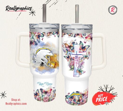 Faith In Chargers Flower Butterflies Pattern 40oz Stainless Steel Tumbler and Straw Lid