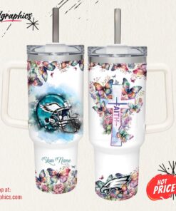 Faith In Eagles Flower Butterflies Pattern 40oz Stainless Steel Tumbler and Straw Lid