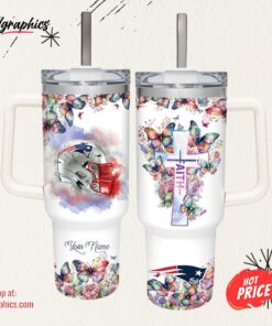 Faith In Patriots Flower Butterflies Pattern 40oz Stainless Steel Tumbler and Straw Lid