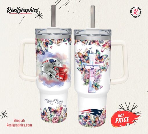 Faith In Patriots Flower Butterflies Pattern 40oz Stainless Steel Tumbler and Straw Lid