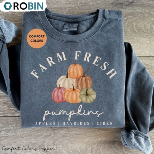 Farm Fresh Pumpkins Sweatshirt, Farm Fresh Fall Shirt, Long Sleeve Cotton, Hoodie