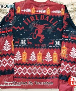 Fireball Whisky Ugly Christmas Sweater   Red Hot Festive Sweater for Holiday Parties