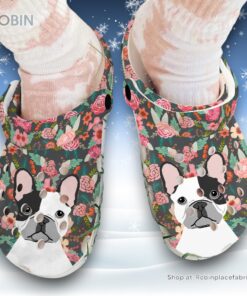 Floral French Bull Dog 3D Printed Crocs Clogs Shoes