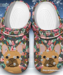 Floral French Bull Dog 3D Printed Crocs Clogs Shoes For Men and Women