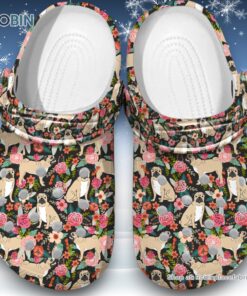 Floral Pattern and Pug 3D Printed Crocs Clogs Shoes