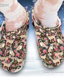 Floral Pattern and Pug 3D Printed Crocs Clogs Shoes