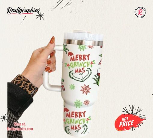 Funny Christmas Grinchmas 40Oz Tumbler Cup With Handle Stainless Steel Stanley Cup The How The Grinch Stole Christmas 40 Oz Xmas Travel Mugs