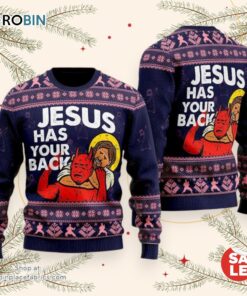 Funny Jesus Has Your Back Ugly Christmas Sweater, Jesus Christmas Sweater