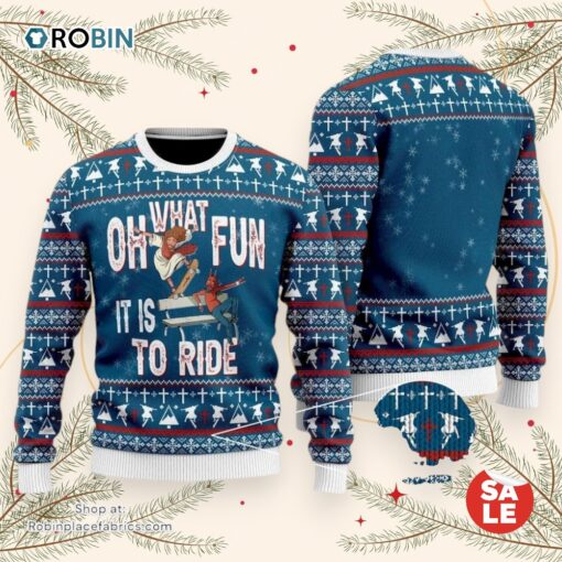 Funny Jesus Ride Skateboarding With Satan Ugly Christmas Sweater, Jesus Christmas Sweater