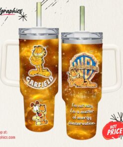 Garfield Castle Pattern 40oz Tumbler with Handle and Straw Lid