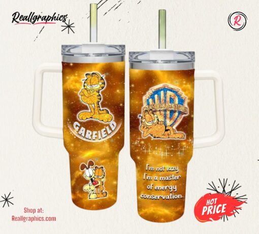 Garfield Castle Pattern 40oz Tumbler with Handle and Straw Lid