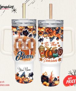 Go Bears Tis The Season Flower Pattern 40oz Stainless Steel Tumbler and Straw Lid