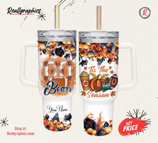 Go Bears Tis The Season Flower Pattern 40oz Stainless Steel Tumbler and Straw Lid