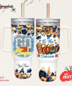 Go Chargers Tis The Season Flower Pattern 40oz Stainless Steel Tumbler and Straw Lid