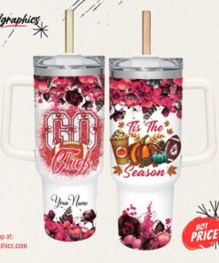 Go Chiefs Tis The Season Flower Pattern 40oz Stainless Steel Tumbler and Straw Lid