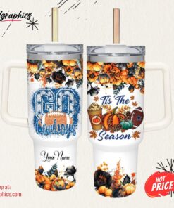 Go Cowboys Tis The Season Flower Pattern 40oz Stainless Steel Tumbler with Handle and Straw Lid