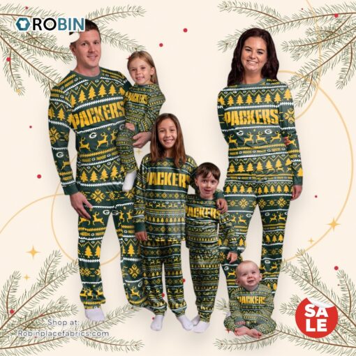 Green Bay Packers NFL Patterns Essentials Christmas Holiday Family Matching Pajama Sets