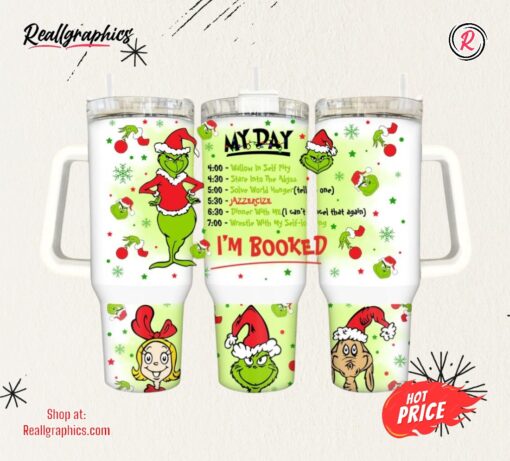 Grinch 40 Oz Tumbler Grinch My Day Im Booked 40Oz Stanley Dupe Cup Merry Grinchmas Stainless Steel Travel Mug With Handle Christmas Gift