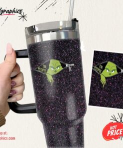 Grinch 40Oz Tumbler Black Faux Glitter Mean One Cups Ew People Stainless Steel Stanley Cup 40 Oz Xmas Travel Mugs Merry Grinchmas Gift