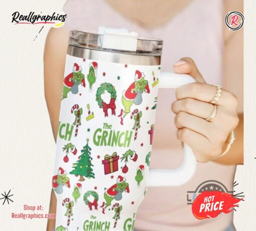 Grinch 40Oz Tumbler The Grinch Who Stole Christmas Merry Grinchmas Cups With Handle Green Mean One Stainless Steel Stanley Cup 40 Oz Xmas Travel Mugs Gift