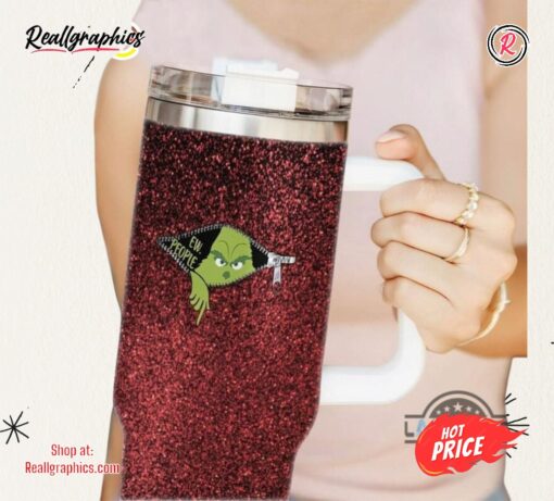Grinch Christmas Tumbler Ew People Grinch Zipper Faux Gliiter Red Pattern 40Oz Cups