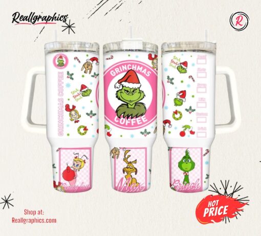 Grinch Coffee Tumbler 40 Oz Merry Grinchmas Starbucks 40Oz Stanley Dupe Cup With Handle Cindy Lou Max Grinch Christmas Travel Cups NEW