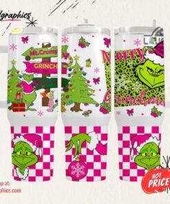 Grinch Tumbler Pink Christmas 40Oz Stainless Steel Stanley Cups Christmas Movie Gift Merry Grinchmas Whoville University Travel Mugs