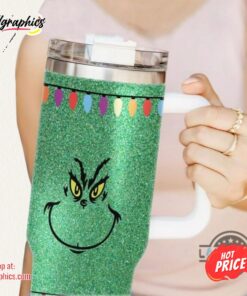 Grinch Tumblers Christmas Grinchmas Cups With Handle Faux Glitter 40Oz Mean Grinch Stainless Steel Stanley Cup How The Grinch Stole Christmas 40 Oz Xmas Travel Mugs Gift