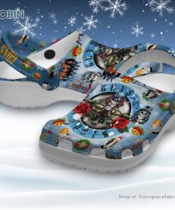 Gun And Roses Merry Christmas Blue Unisex Classic Crocs