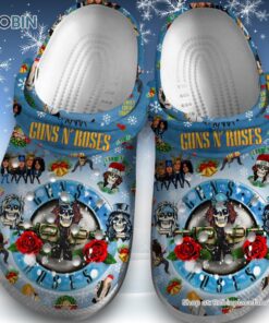 Gun And Roses Merry Christmas Blue Unisex Classic Crocs