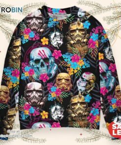 Halloween Starwars Stormtrooper Skull Tropical Neon Halloween Sweater