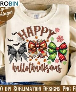 Happy Hallothanksmas Sweatshirt, Halloween Christmas Coquette Shirt, Long Sleeve Cotton, Hoodie, T-shirt