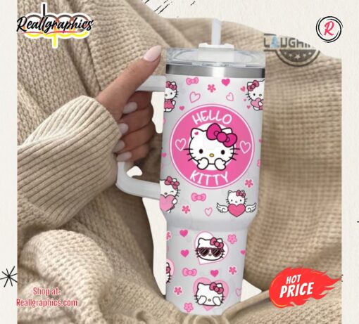 Hello Kitty Stanley 40Oz Cup Dupe 40 Oz Sanrio Character Stainless Steel Tumbler Starbucks Coffee Pink Valentines Day Gift Cartoon Travel Cups