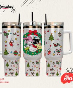 Hello Kitty Stanley Cup 40Oz All Over Printed Cat Hello Kitty Sanrio 40 Oz Stainless Steel Tumbler Cup With Handle The Melody Hello Kitty Stuff Pink Christmas Gift