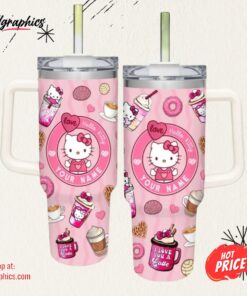 Hello Kitty Tumbler Hello Kitty 40Oz Stainless Steel Stanley Cup Christmas Gift For Coffee Lovers Custom Sanrio Hello Kitty I Love You A Latte