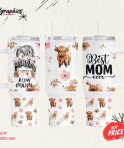 Highland Cow 40oz Quencher Tumbler Wrap, Cute Cow Flower Tumbler Wrap For 40oz Best Mom Ever Tumbler Mothers Day