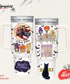 Hocus Pocus Pattern I Need Coffee Halloween Vibes Decoration 40oz Tumbler with Handle and Straw Lid