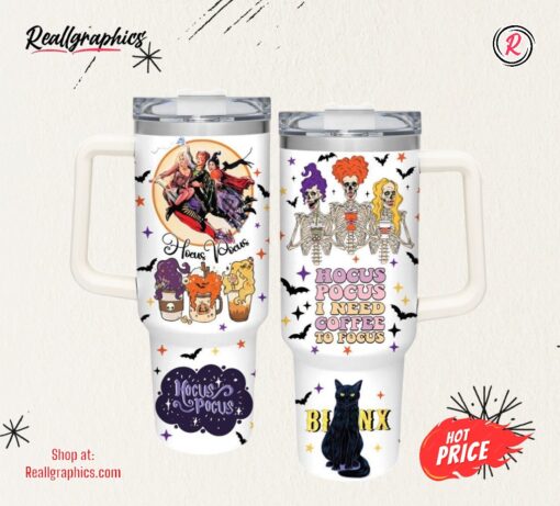 Hocus Pocus Pattern I Need Coffee Halloween Vibes Decoration 40oz Tumbler with Handle and Straw Lid