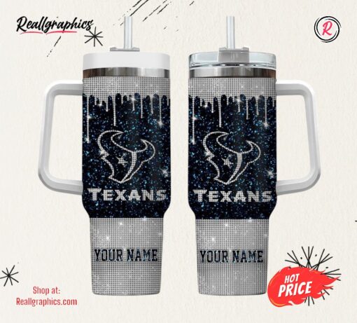 Houston Texans Personalized NFL Glitter and Diamonds Bling 40oz Stanley Tumbler