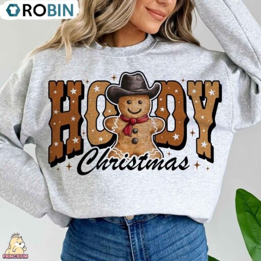 Howdy Christmas Gingerbread Man Sweatshirt, Western Retro Christmas Shirt, Long Sleeve Cotton, Hoodie