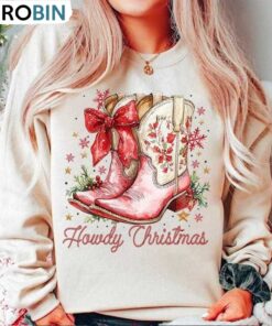 Howdy Christmas Shirt, Coquette Xmas Holiday Sweater, Long Sleeve Cotton, Hoodie