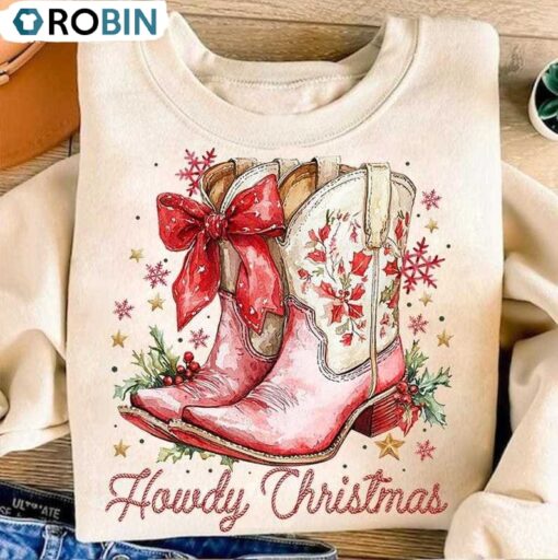 Howdy Christmas Shirt, Coquette Xmas Holiday Sweater, Long Sleeve Cotton, Hoodie