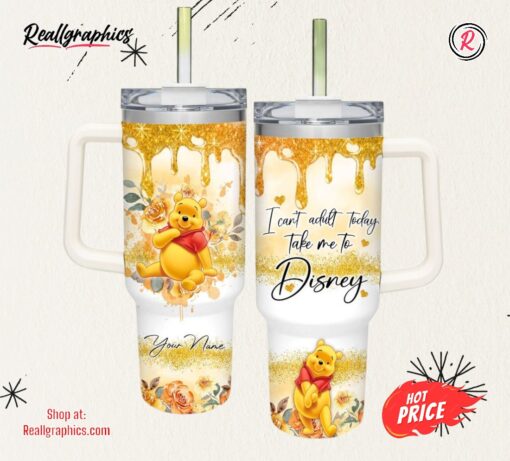 I Can’t Adult Winnie the Pooh 40oz Stainless Steel Tumbler with Handle and Straw Lid