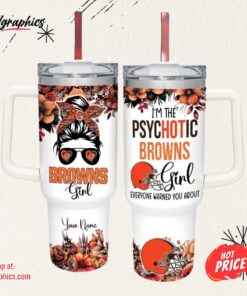 I’m The Psychotic Browns Girl Flower Pattern 40oz Stainless Steel Tumbler and Straw Lid