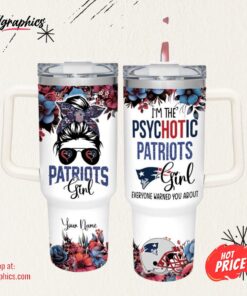 I’m The Psychotic Patriots Girl Flower Pattern 40oz Stainless Steel Tumbler and Straw Lid