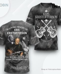 In Loving Memory Of Kris Kristofferson 1959 2024 Thank You For The Memories AOP Clothing (Hoodie, Sweatshirt, T Shirt)