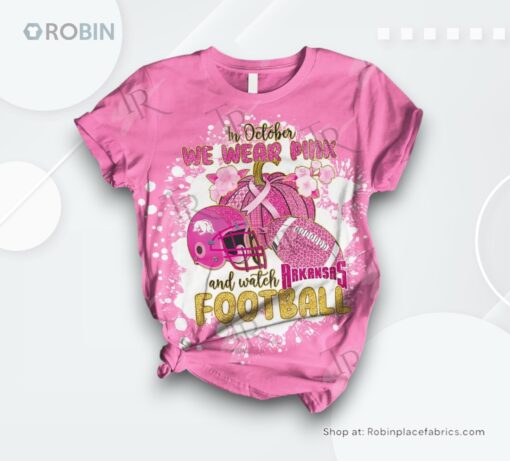 In October We Wear Pink And Watch Arkansas Football Pajamas Set